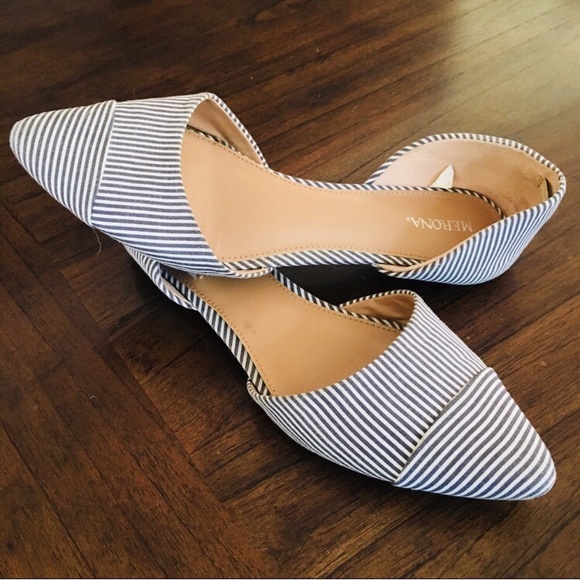 Blue/White Nautical Striped D’Orsay Flats - Picture 6 of 6